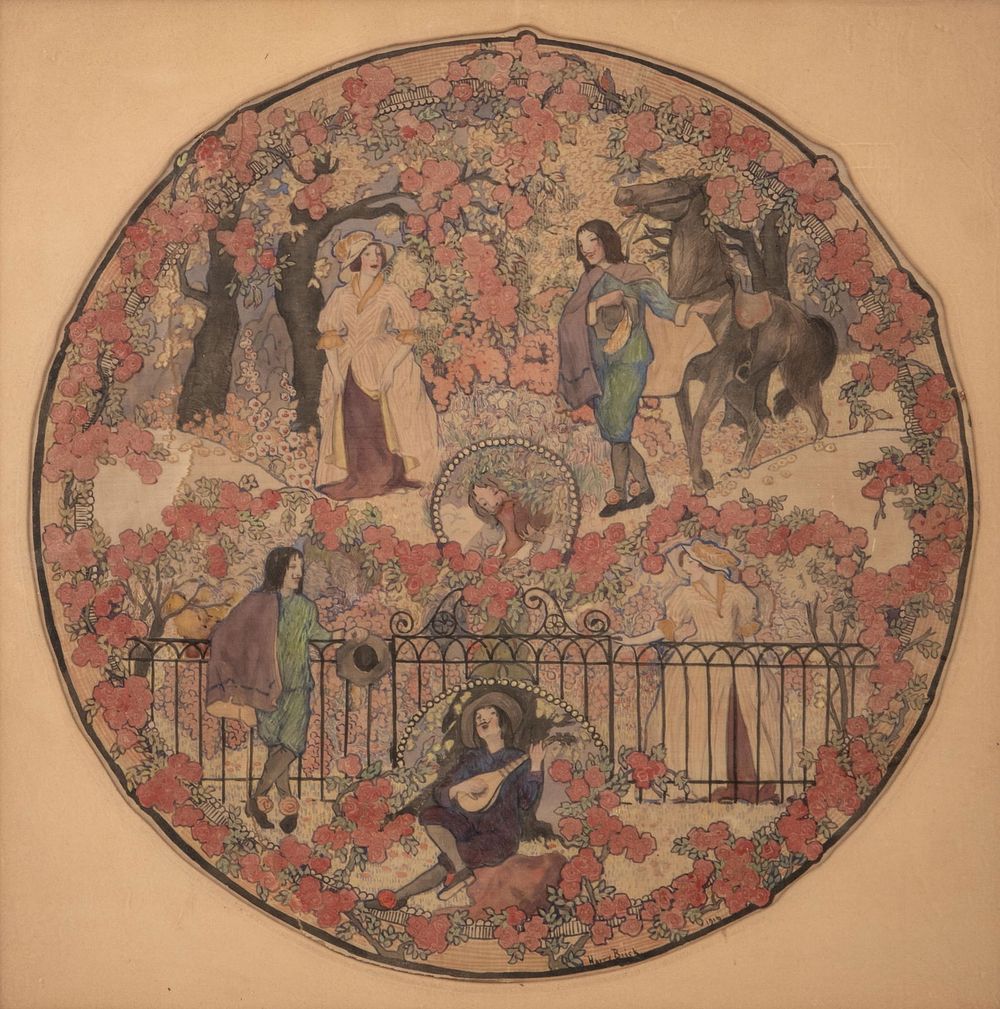 Lot 466: Harry Brick Signed Art Nouveau Painting on linen, dated 1916