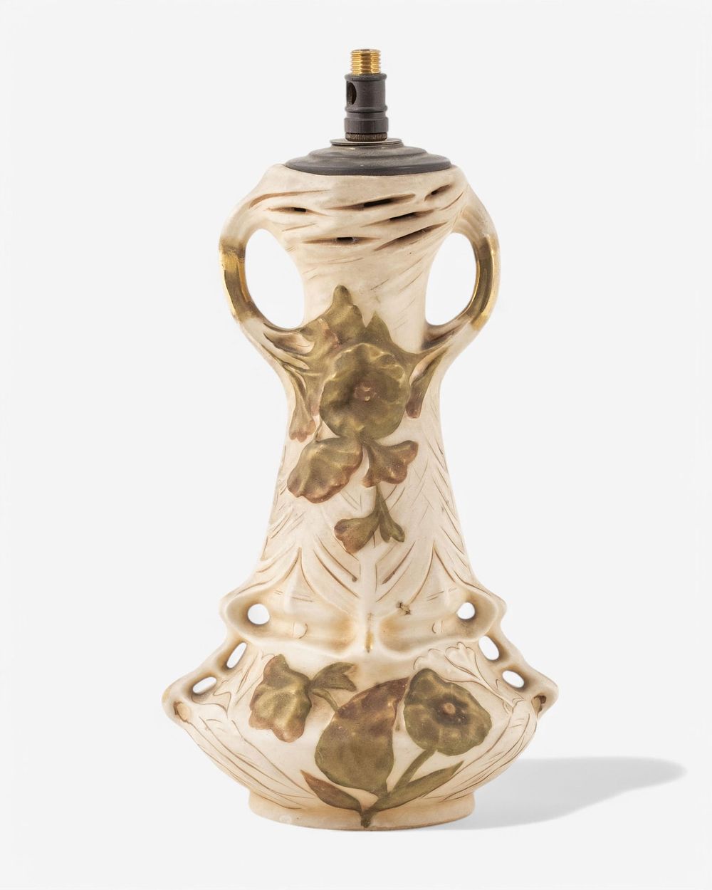 Lot 467: Antique Royal Dux Art Nouveau Porcelain Vase converted to lamp