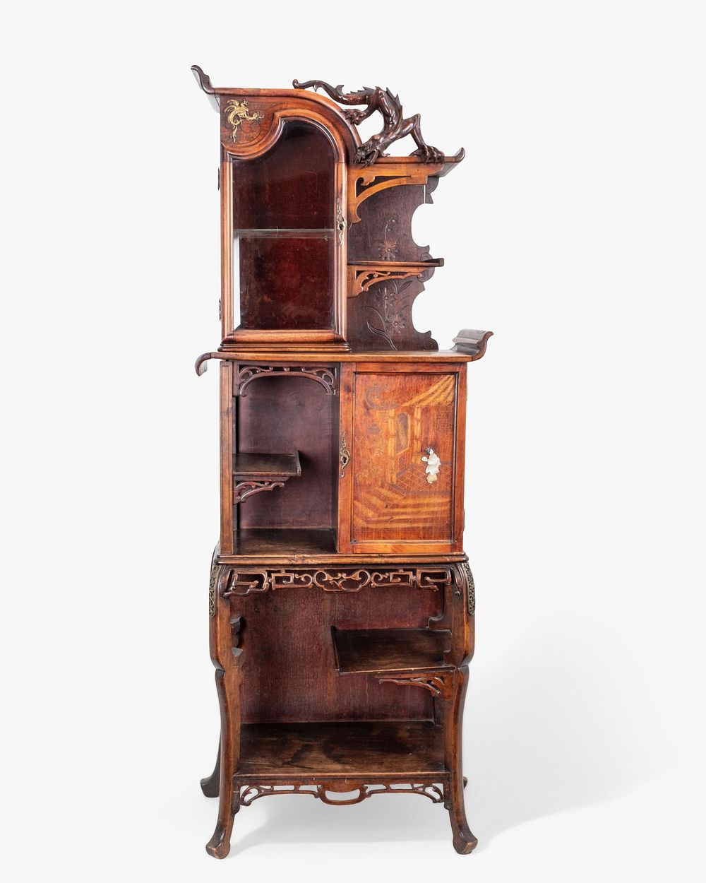 Lot 472: Gabriel Viardot Bronze mounted, Inlaid Japonistic Etagere Display Cabinet Orientalism Inlays C. 1900