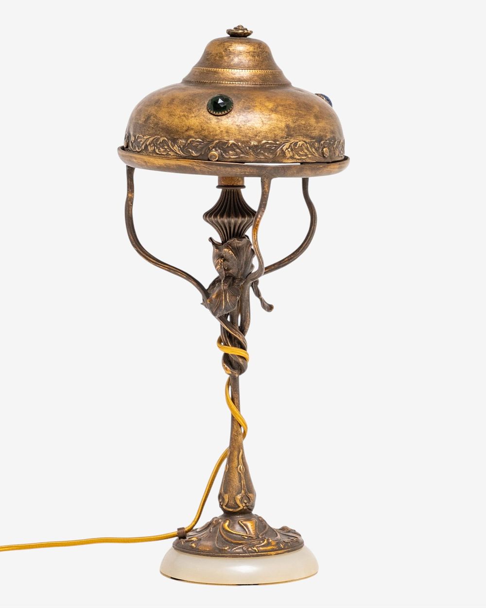 Lot 490: Georges Leleu Jugendstil Bronze and Gilded Table Lamp, Circa 1900