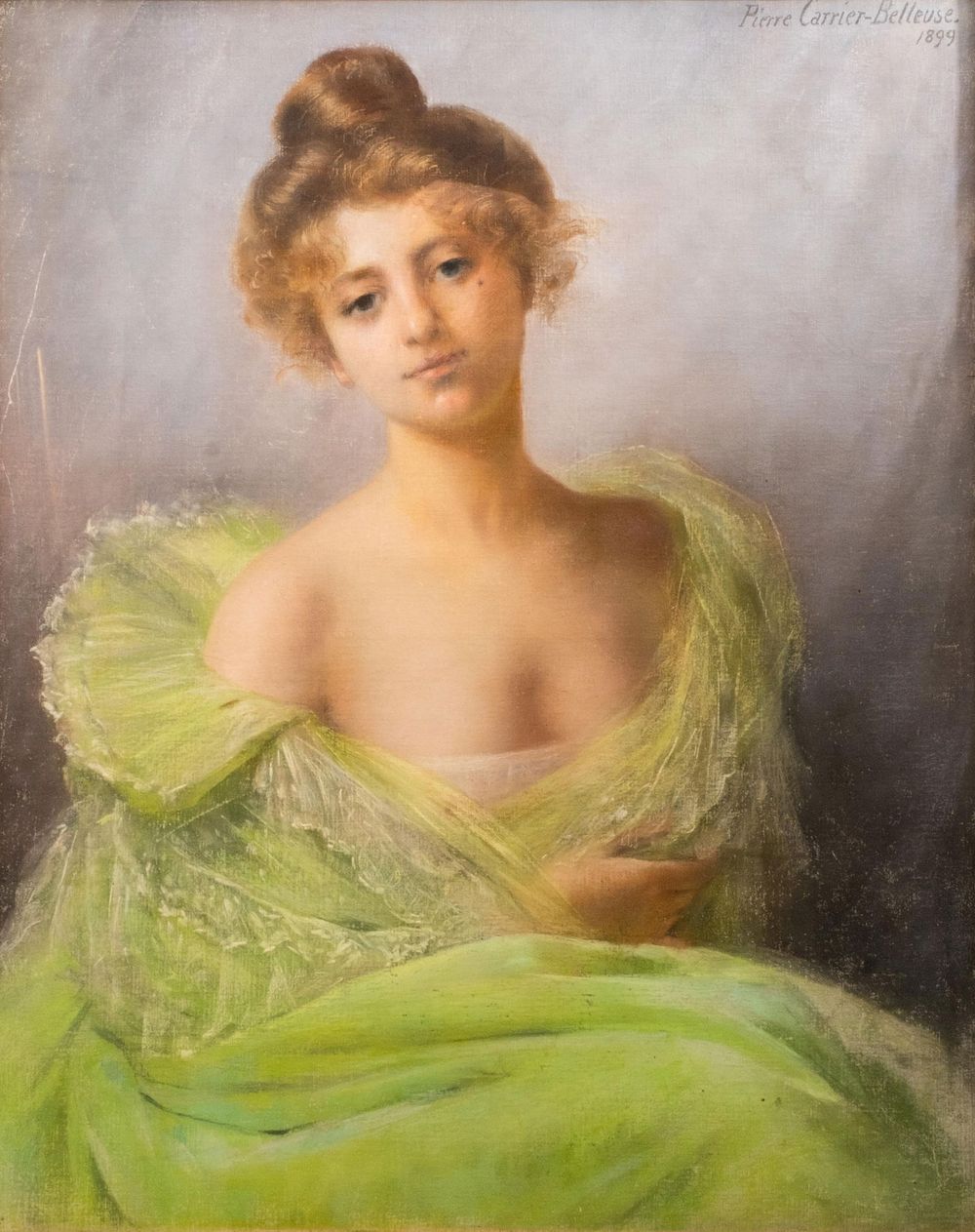 Lot 492: Signed Pierre Carrier-Belleuse, Pastel Mounted On Linen Painting, 1899