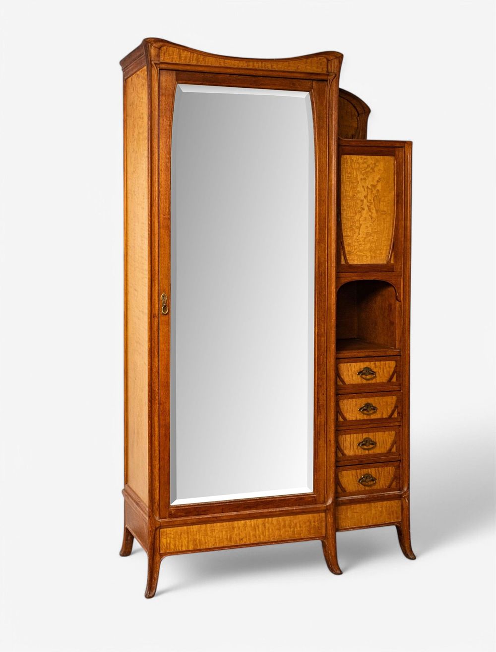 Lot 554: Au Nouveau Lyon signed French Art Nouveau Wardrobe with Mirror and Drawers, Early 20th Century