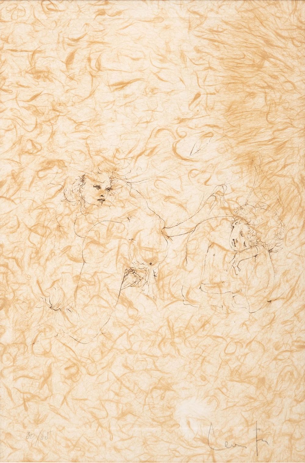 Lot 153: Signed Léonor Fini Drypoint, Characters, on Bistre Japanese Paper, Edition of 55