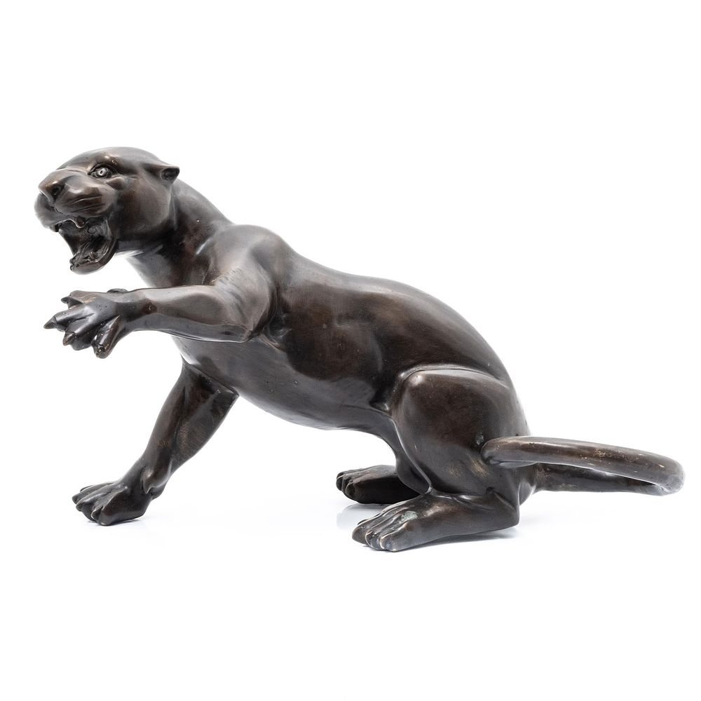 Lot 158: Bertoly signed Panther Bronze 20" Sculpture circa 1940's