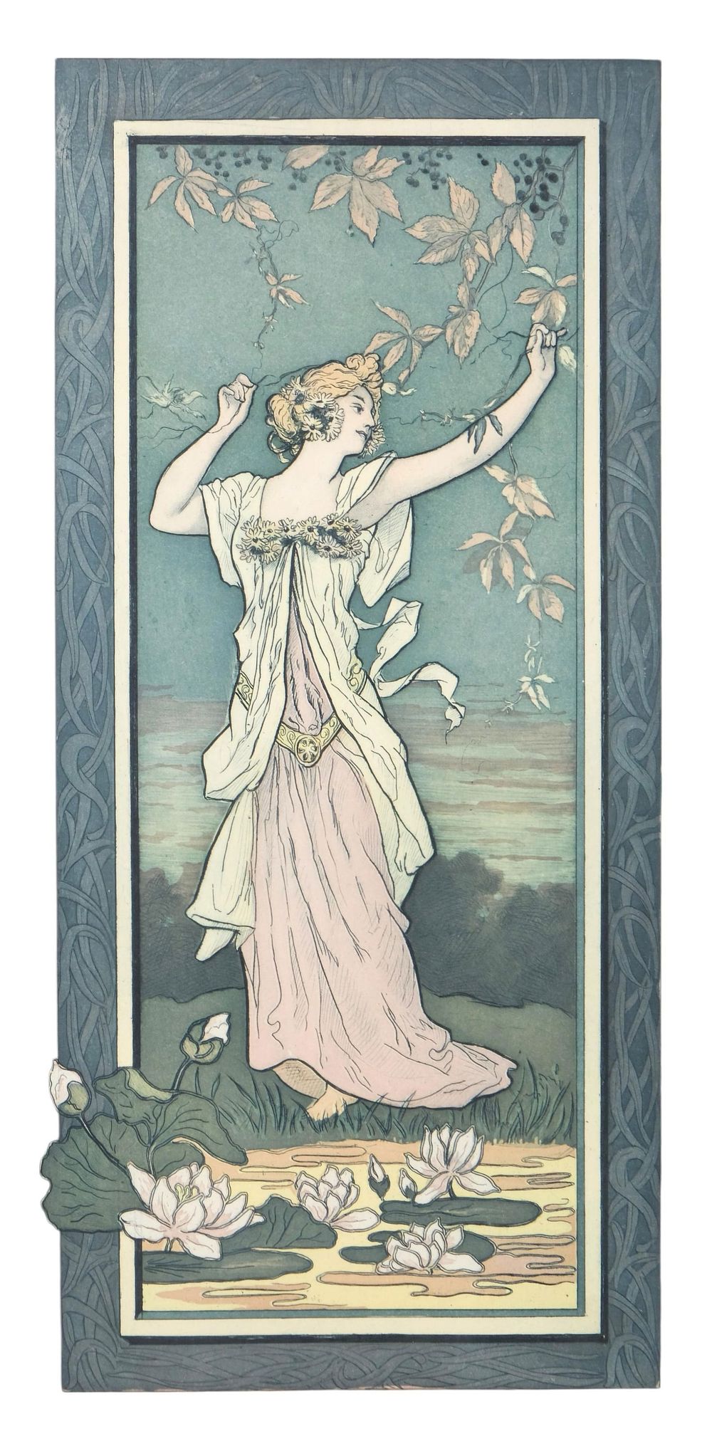 Lot 183: Art Nouveau Color Engraving, "Spring" After Alphonse Mucha, Circa 1900