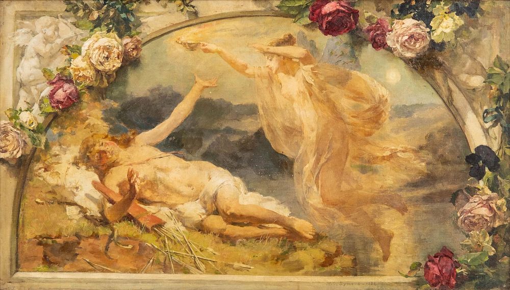Lot 246: Signed W.C. Symons Romantic Allegory Oil Painting, 1881