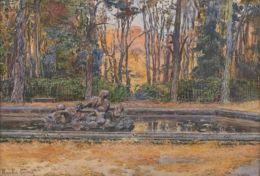 Lot 278: Marie-Paule Carpentier Watercolor Basin at Versailles, c. 1900, Signed