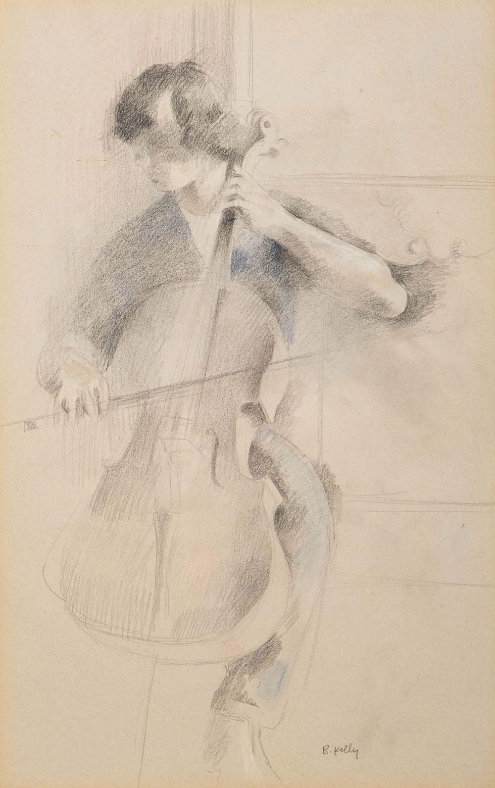 Lot 289: Bernadette Kelly Signed The Cellist, Mixed Media on Paper Painting