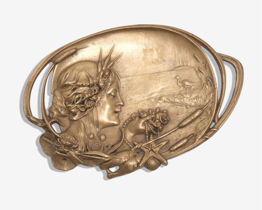 Lot 297: Art Nouveau Style Bronze Relief Tray with Female Profile