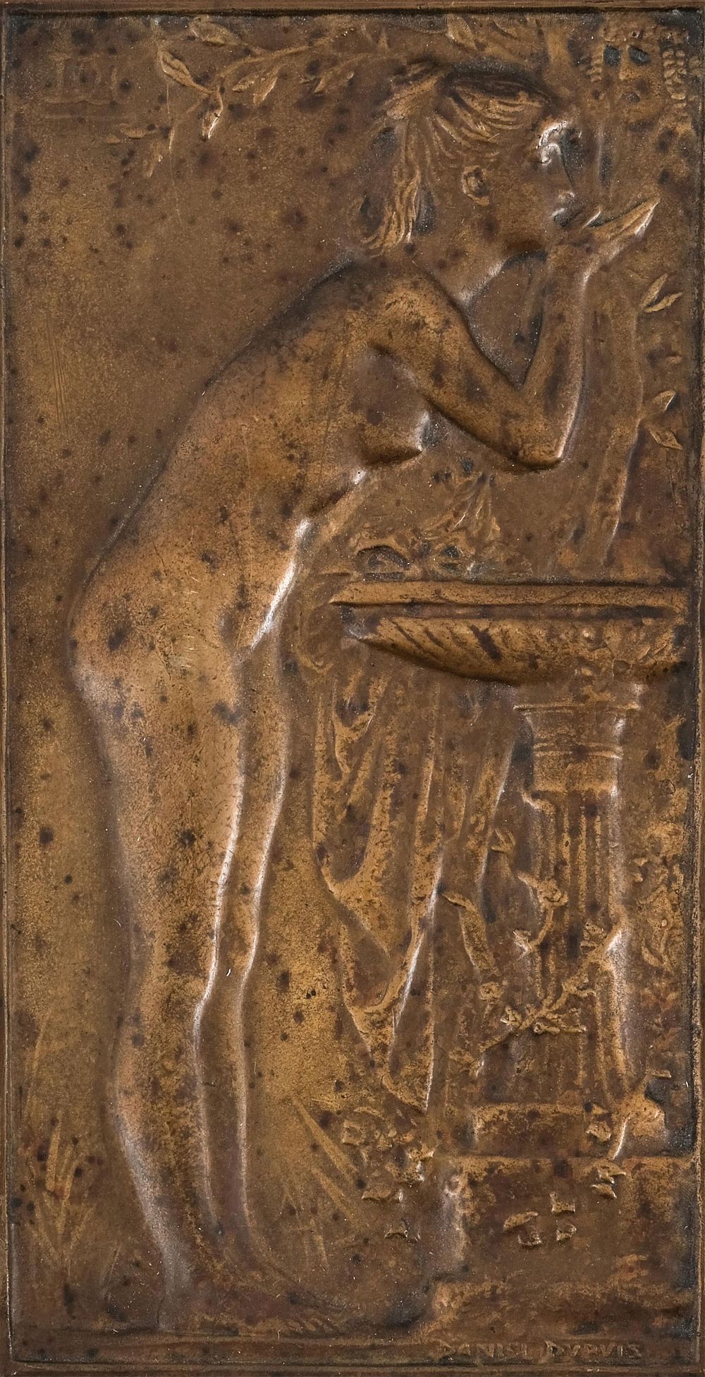 Lot 298: Daniel Dupuis Gilt Bronze Plaque, “Woman at Her Toilet," Signed