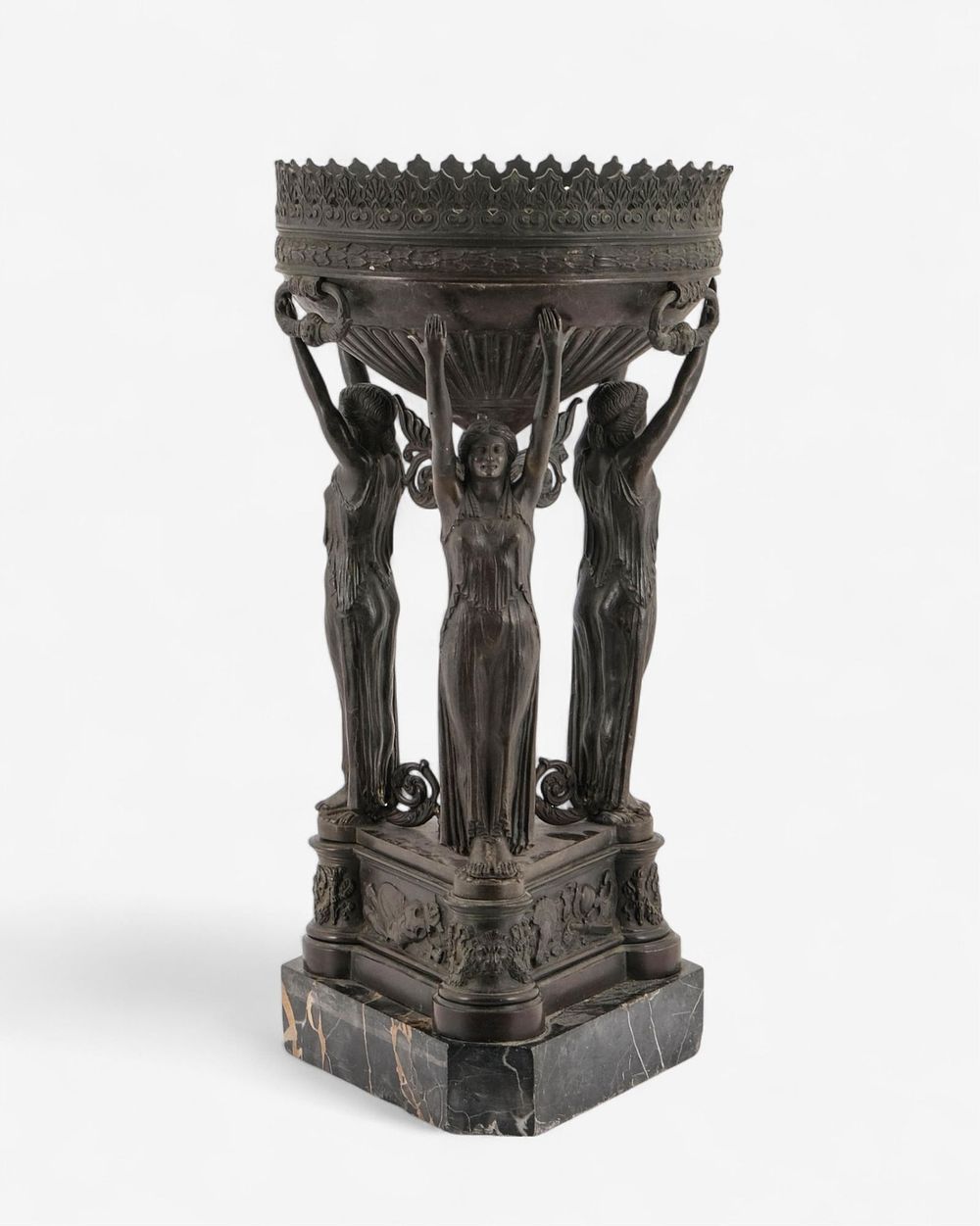Lot 299: 19th-Century Bronze Tazza with Caryatids and Warrior Trophy Reliefs