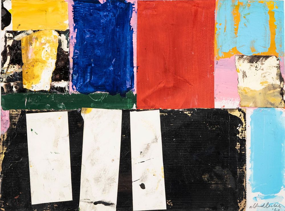 Lot 301: Signed Alfred Leslie Abstract Expressionist Oil Painting and Collage on Canvas, 1960