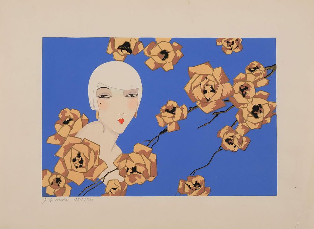 Lot 332: GB Moro Art Deco Pochoir-Style Hand-Painted Enhanced Engraving