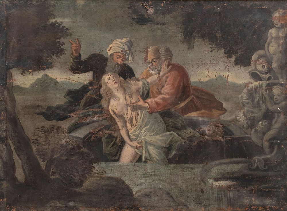 Lot 342: French School, Circa 1760 – Suzanne and the Elders, Oil on Canvas Painting