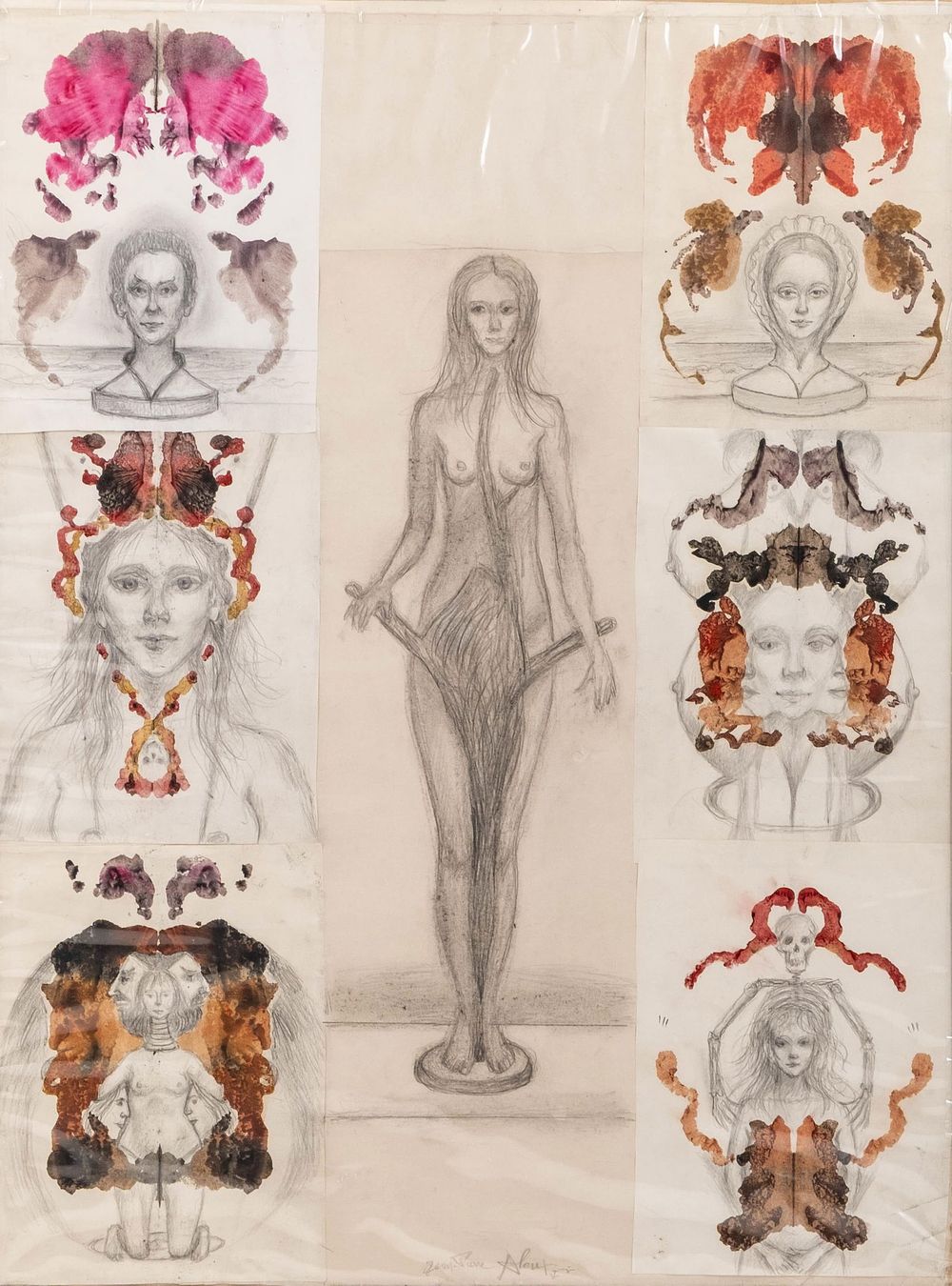 Lot 379: Signed Jean-Pierre Alaux Surrealist Mixed Media Collage