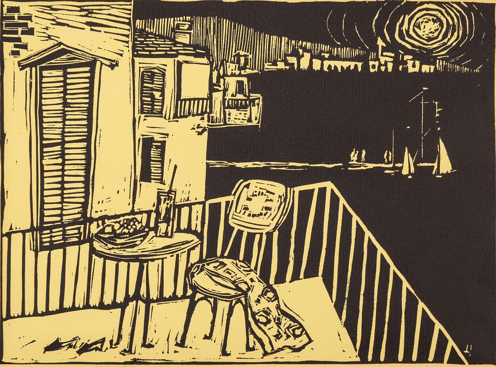 Lot 384: Signed Hans Herbatschek-Hansen Linoleum Original Cut Print “Italian Vacation