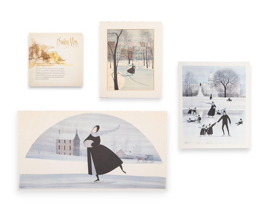 Lot 411: Set of 3 Signed P. Buckley Moss Limited Edition Winter Lithographs with Booklet, 1980's