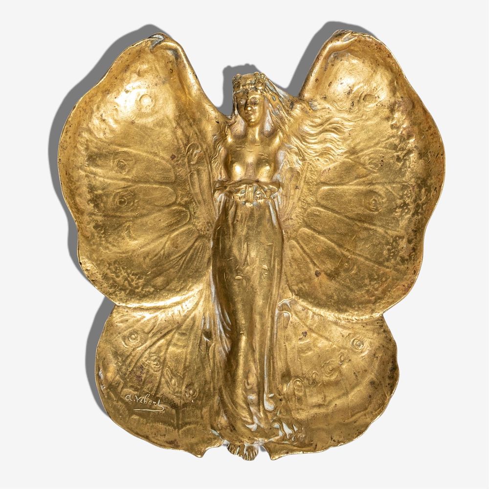 Lot 413: Signed A. Vibert Art Nouveau Gilt Bronze Butterfly Wing Tray