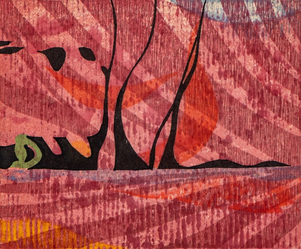 Lot 429: Rei Yuki Abstract Woodblock Print, 1968, Edition 12/30