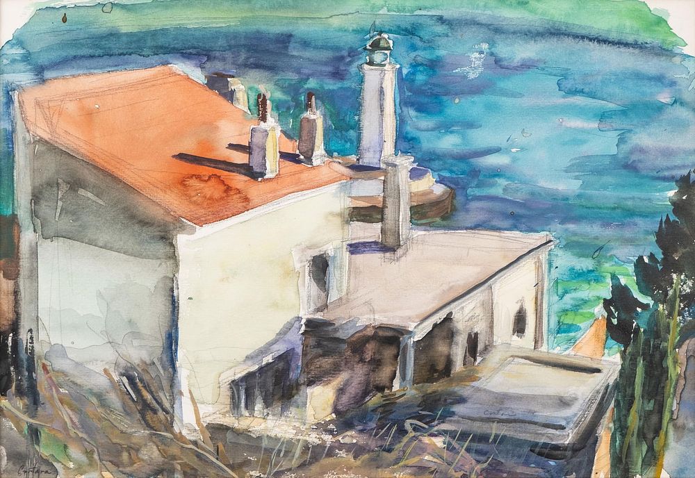 Lot 432: Mystery Artist Coastal Watercolor Painting, Signed “Cartara