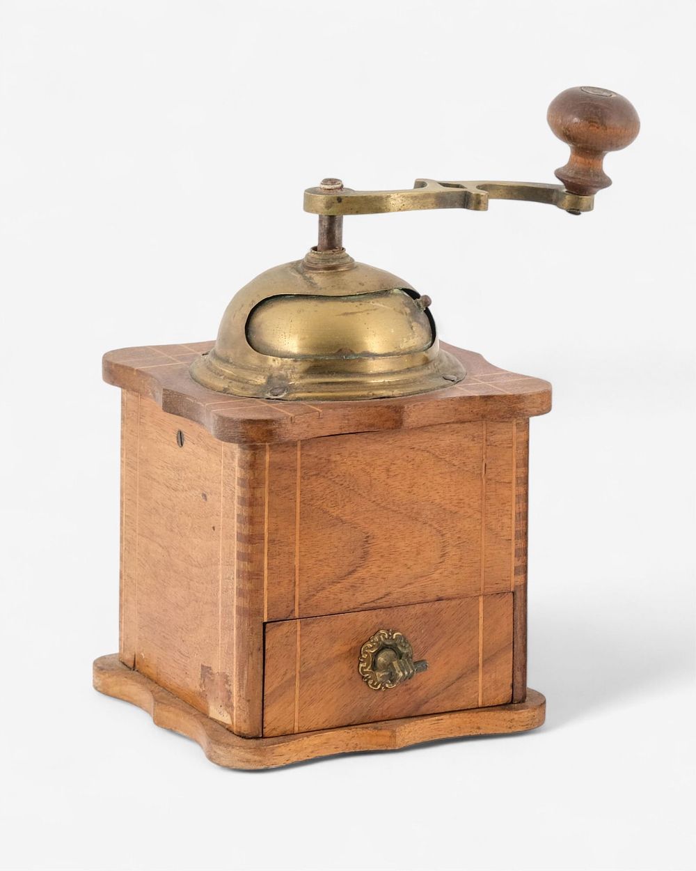 Lot 435: French Wooden Box Coffee Grinder with Brass Dome