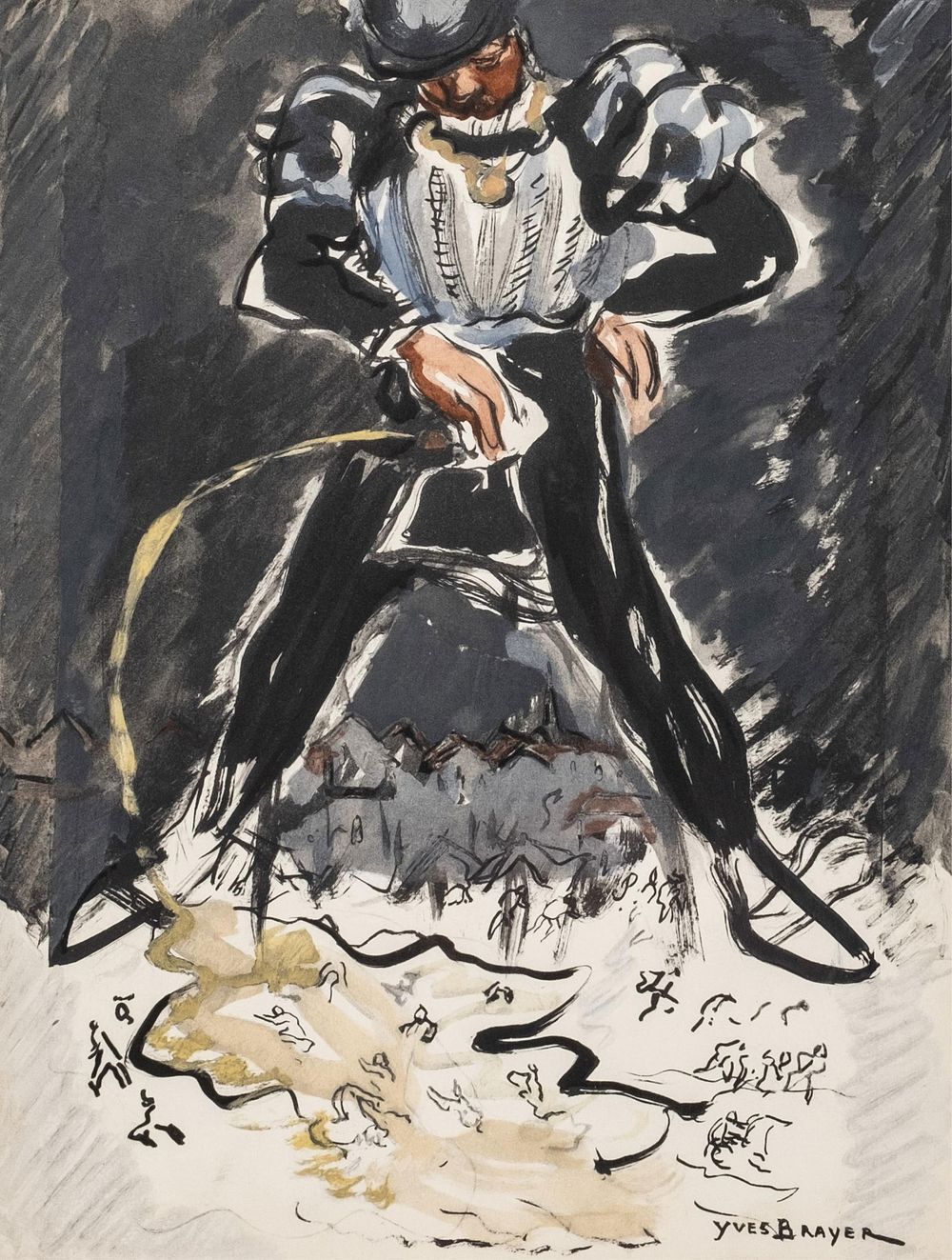 Lot 447: Pochoir gouache illustration by Yves Brayer, signed