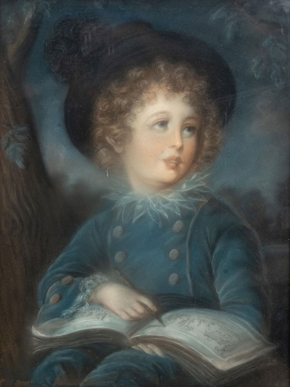 Lot 448: Sir Robert Palmer attrib English Pastel Painting titled "The Young Artist," Monogrammed, 18th