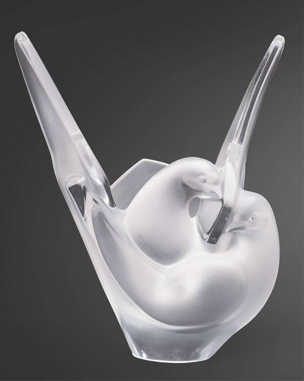 Lot 458: Lalique Signed Molded and Etched Art Glass Dove Vase