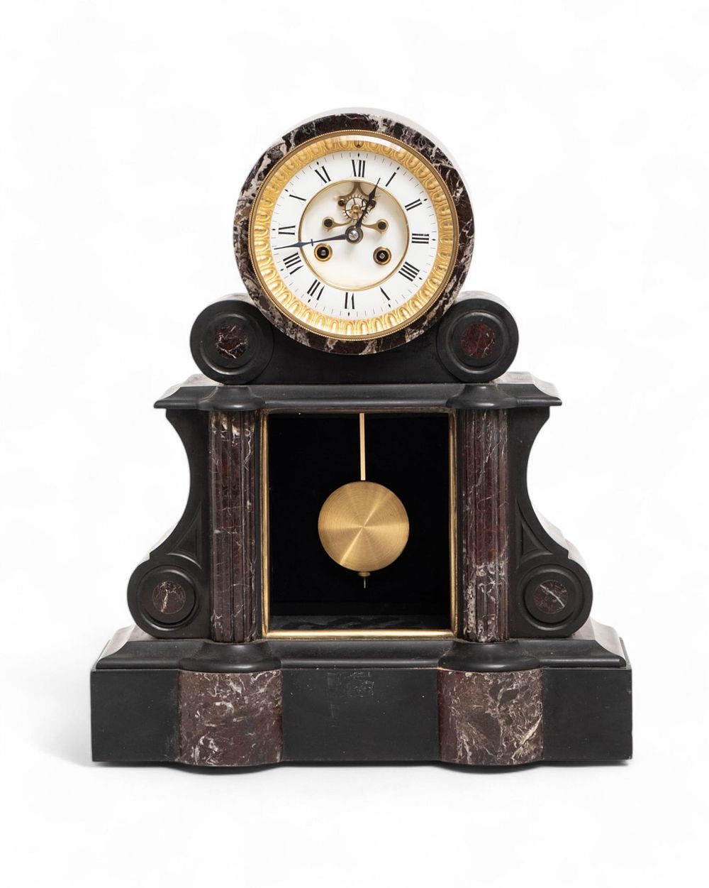Lot 464: French Black Marble Notary Clock, 19th Century