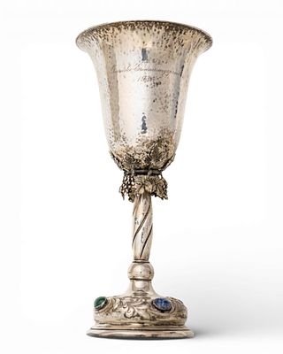 German 1930's Aviation Trophy Silver Set with Lapis and Malachite Cabochons, 288grams. Keywords: 