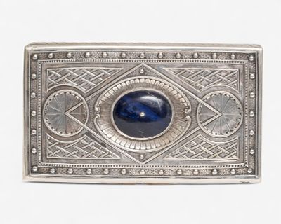 Estate Continental .800 Silver Trinket Box with Dumortierite Stone. Keywords: trinket box, cedar 
