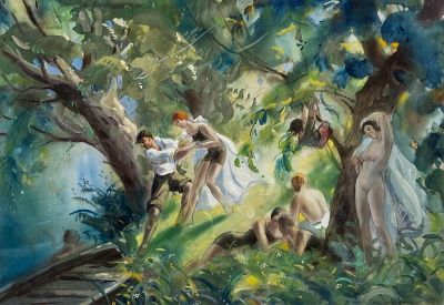 Wonderful Signed French 20th Century Watercolor and Gouache Figure Painting. Keywords: French 