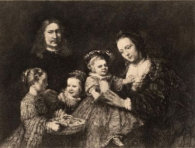 After Rembrandt van Rijn, A Family Portrait, Engraving, 19th Century. Keywords: Dutch Golden Age 