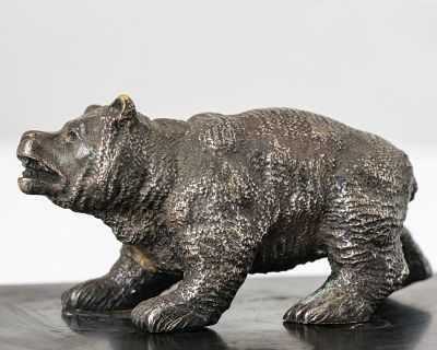 Silvered Bronze Bear Cub Sculpture, Late 19th Century. Keywords: Russian decorative arts, late 