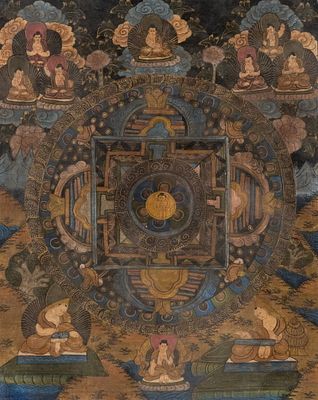Tibetan Thangka Mandala Painting, Circa 1900. Keywords: Tibetan art, Buddhist mandala, thangka 