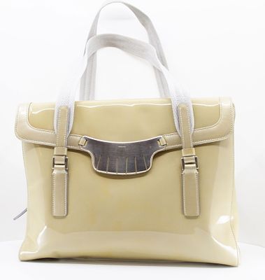 Prada Vernice Patent Leather Shoulder Bag In A Nude Patent Leather. Keywords: Designer Brand 