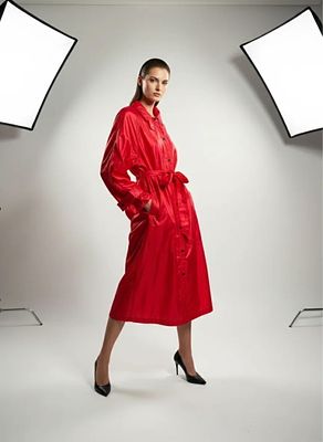 Sonia Rykiel Red Rain Trench, Size Large. Keywords: Designer Brand Auctions, Luxury Clothing 