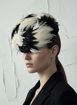 Mindy Fradkin, Black Beret with Ostrich Feathers. Keywords: Designer Brand Auctions, Luxury 