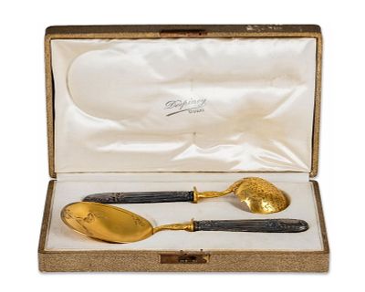 French Gilt Silverplate Serving Spoon and Ladle Set, Late 19th Century by Despinoy, Douai. Keywor 