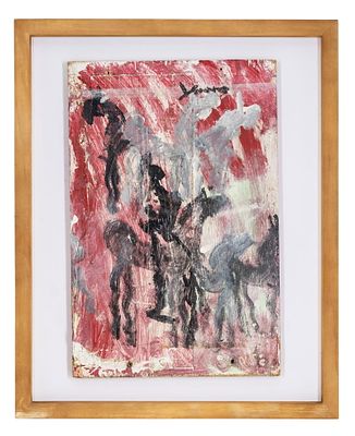 NR Purvis Young American Expressionist Painting on Wood Panel. Keywords: Folk Art, African 