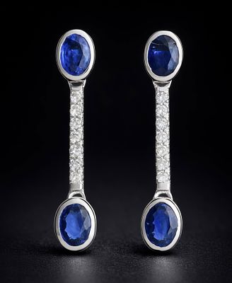 Pair of 18K White Gold Drop Earrings with Sapphires and Diamonds. Keywords: fashion, accessories 