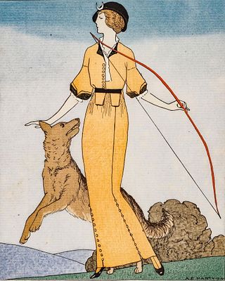 Andr&eacute; &Eacute;douard Marty, “Diane," Afternoon Dress by Doeuillet, Gazette du Bon Ton, March 1913,. Keyw 