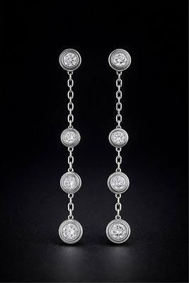 Cartier 18K White Gold Diamond Drop Earrings, signed. Keywords: 18k white gold, diamond drop 
