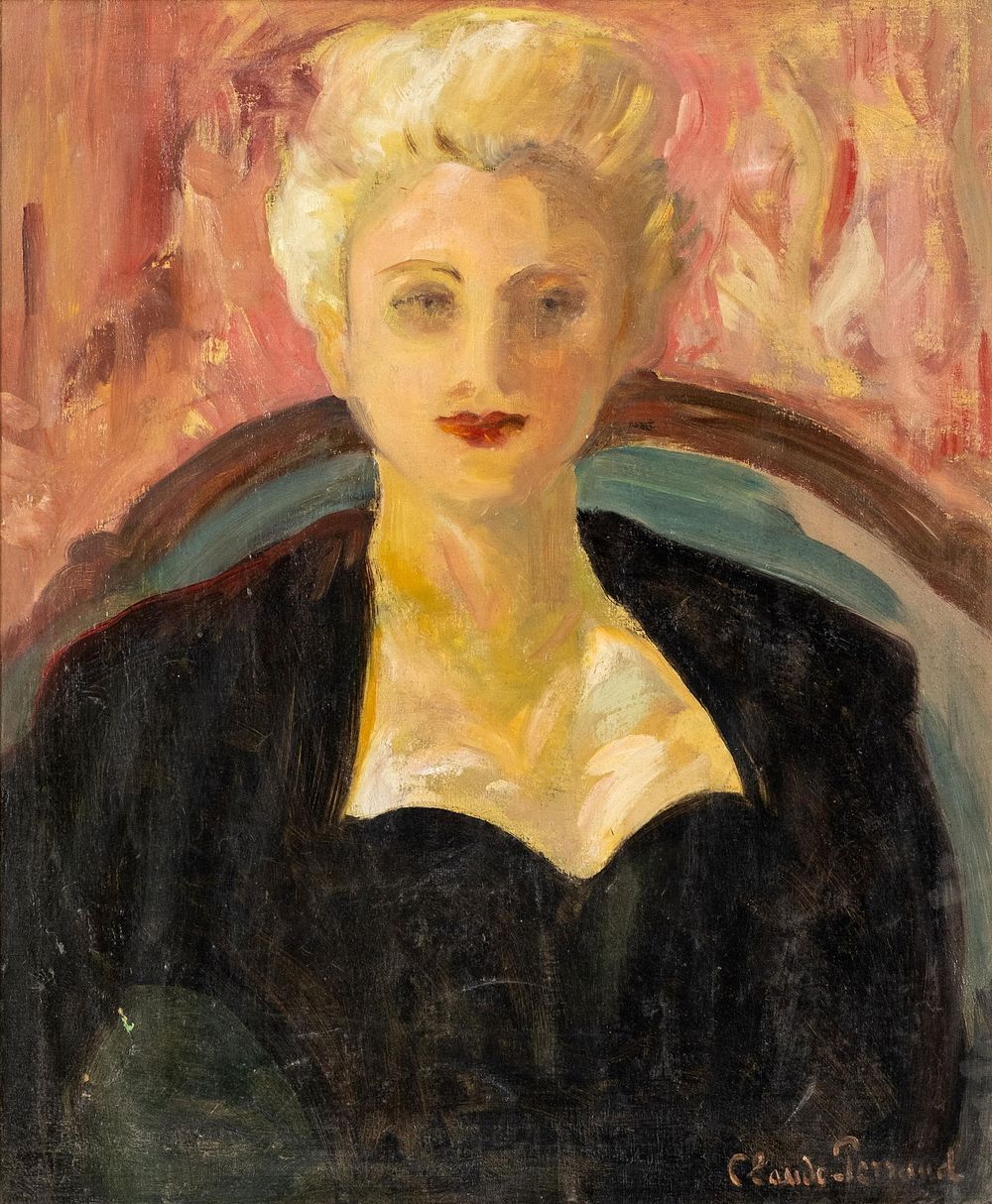 Lot 369: Claude Perraud French Portrait Painting, Signed Oil on Canvas