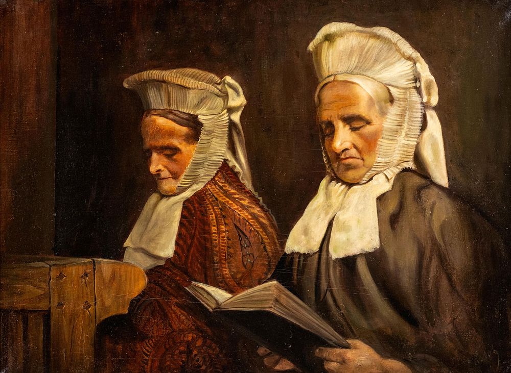 Lot 370: Neuhof, German, 19th Century Genre Oil Painting of Women at Church, Signed