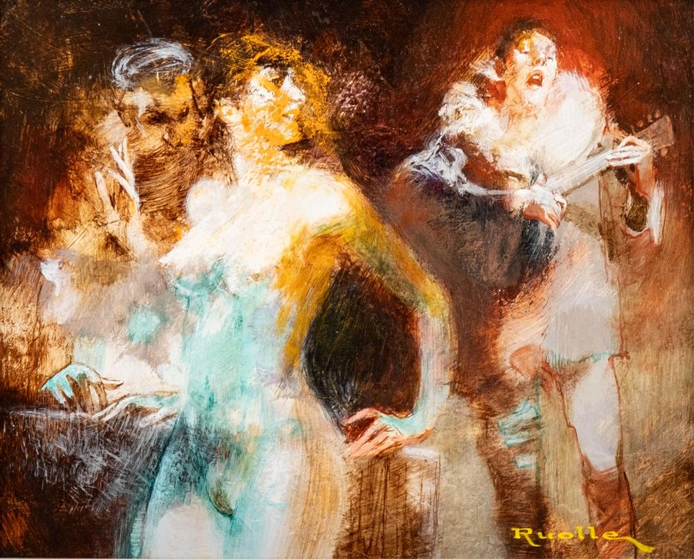Lot 415: Lucien Ruolle Signed *the cabaret* Impressionist Oil on Canvas Painting, 20th C.