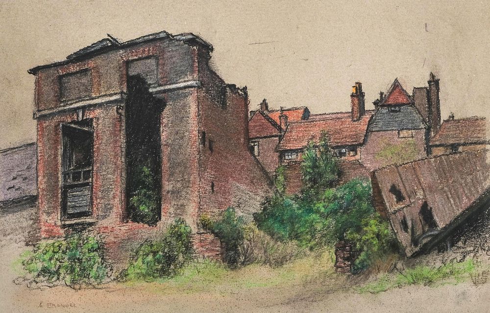 Lot 466: Signed English School Pastel of Industrial Ruin, Possibly Chichester, 19th–20th Century