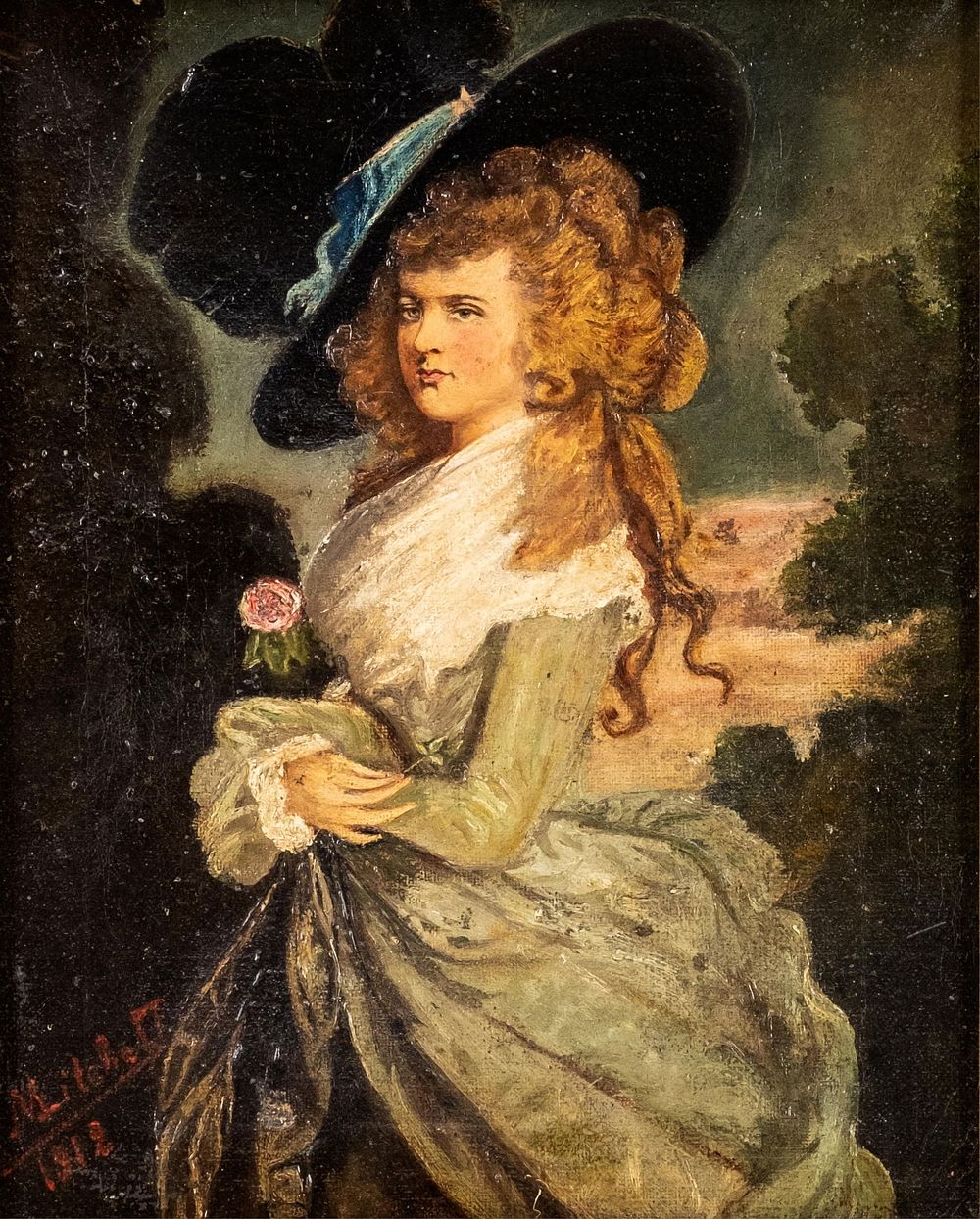 Lot 474: A. Mitchell Signed French 1912 Oil Painting, Portrait of a Woman