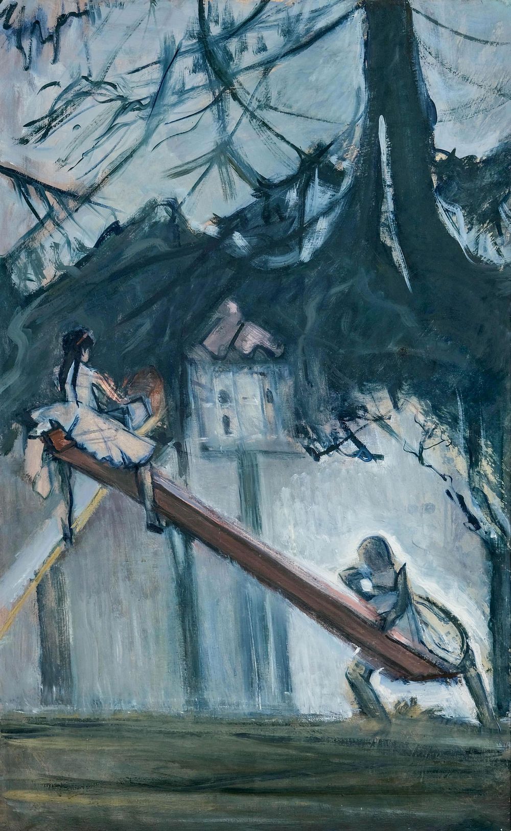 Lot 497: Colette Beyleys, “The Swing," Oil on Canvas Painting, Signed