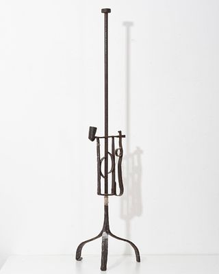 Early Hand Forged Wrought Iron Adjustable Colonial Candlestick Holder, 18th–19th C. Keywords: 